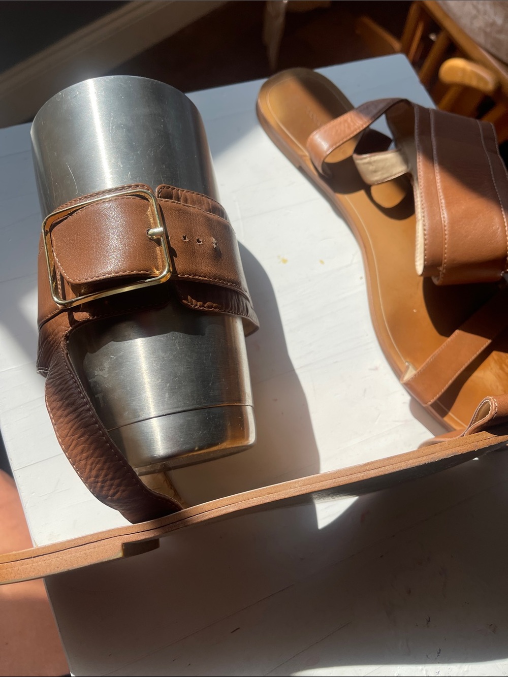 Banana Republic Brown Leather Buckle Slide Sandals